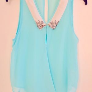 S Tiffany’s Blue colored sleeveless blouse w embellished white collar $5.95 s&h